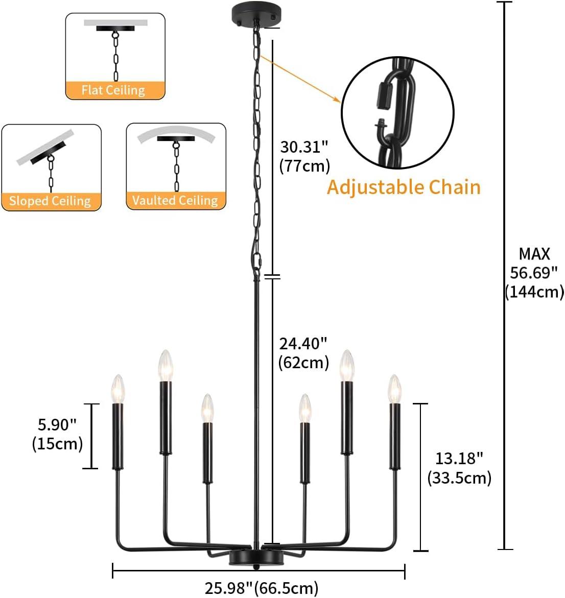 SineRise Black Chandelier, 6-Light Modern Farmhouse Chandelier, Candle Chandelier Light Fixtures, Rustic Industrial Chandelier for Entryway, Bedroom, Foyer and Living Room