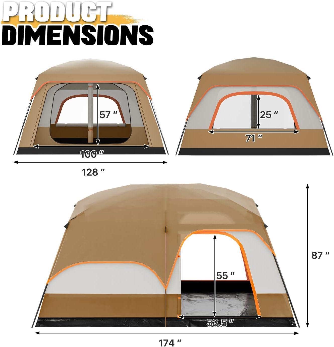 174x128" Portable Camping Hiking Tent 8 People Family Backpacking Instant Cabin