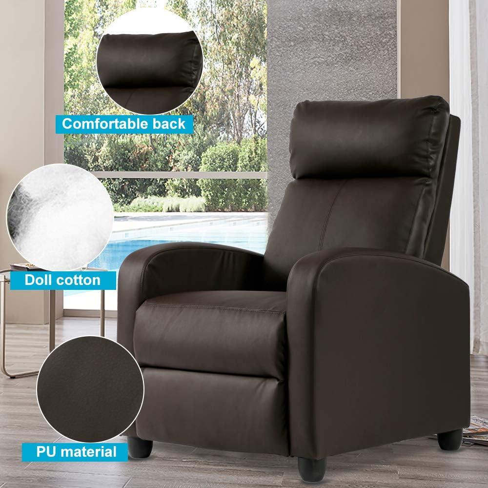 FDW Recliner Chair for Living Room Massage Recliner Sofa Reading Chair Winback Single Sofa Home Theater Seating Modern Reclining Chair, Brown