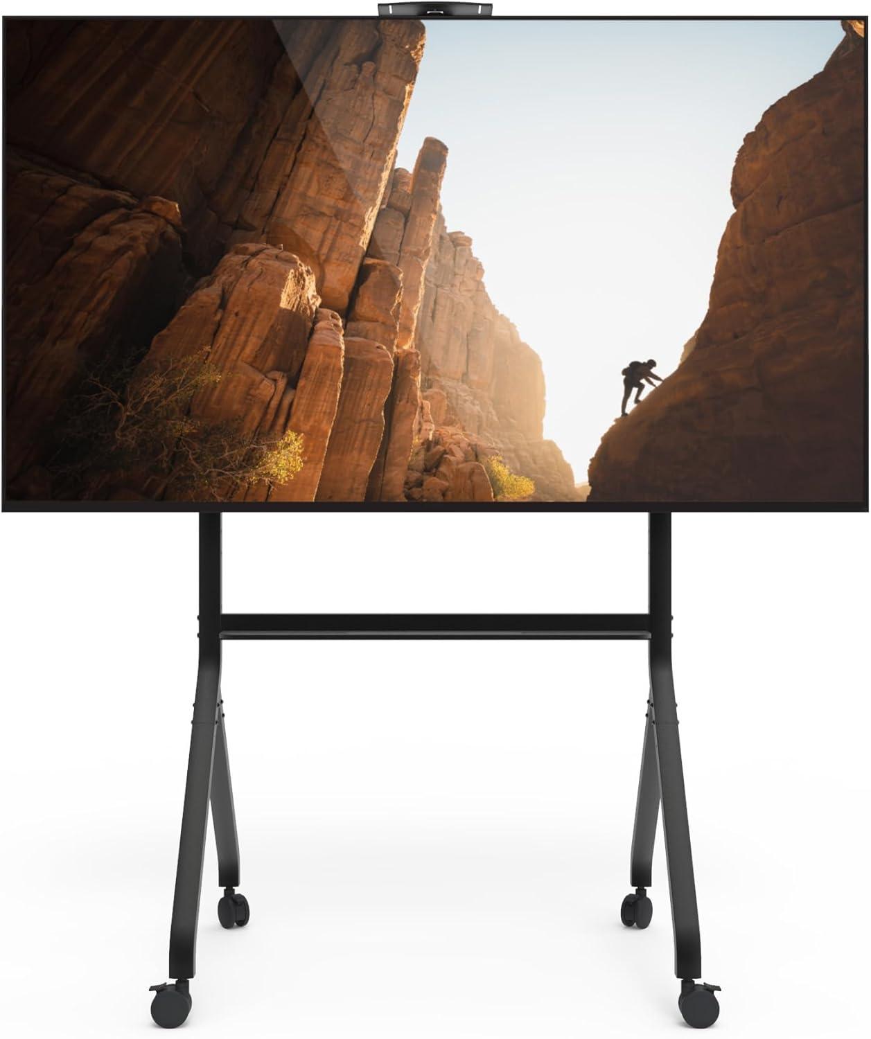 Kanto MTP100 Heavy Duty Height Adjustable Rolling TV Stand / AV Cart for 55" - 100" Screens up to 200 lbs (90.9kg)| Tray & Camera Shelf | VESA sizes from 200x200 to 900x600