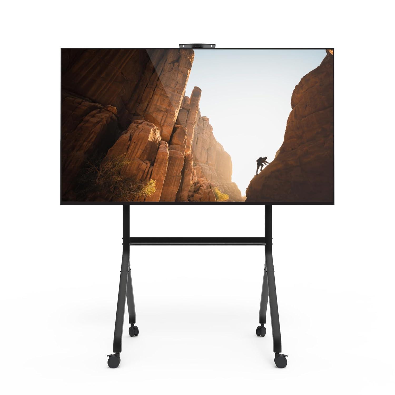 Kanto MTP100 Heavy Duty Height Adjustable Rolling TV Stand / AV Cart for 55" - 100" Screens up to 200 lbs (90.9kg)| Tray & Camera Shelf | VESA sizes from 200x200 to 900x600