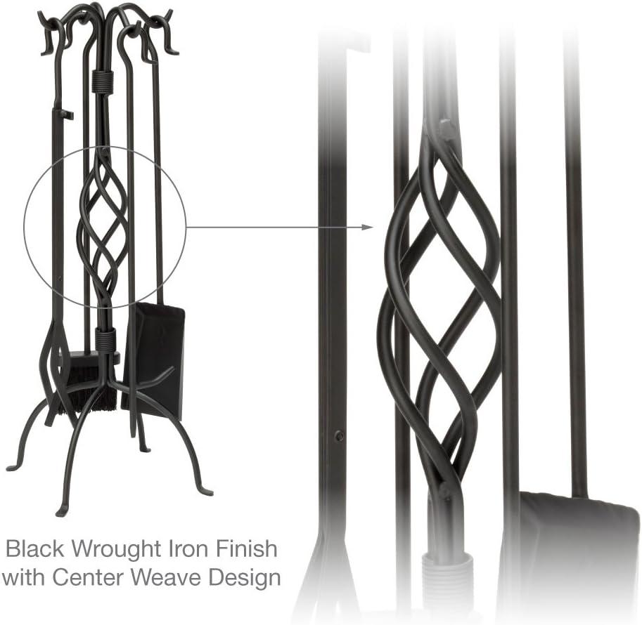 Uniflame 5 Piece Black Wrought Iron Fireplace Tools Set with Center Weave