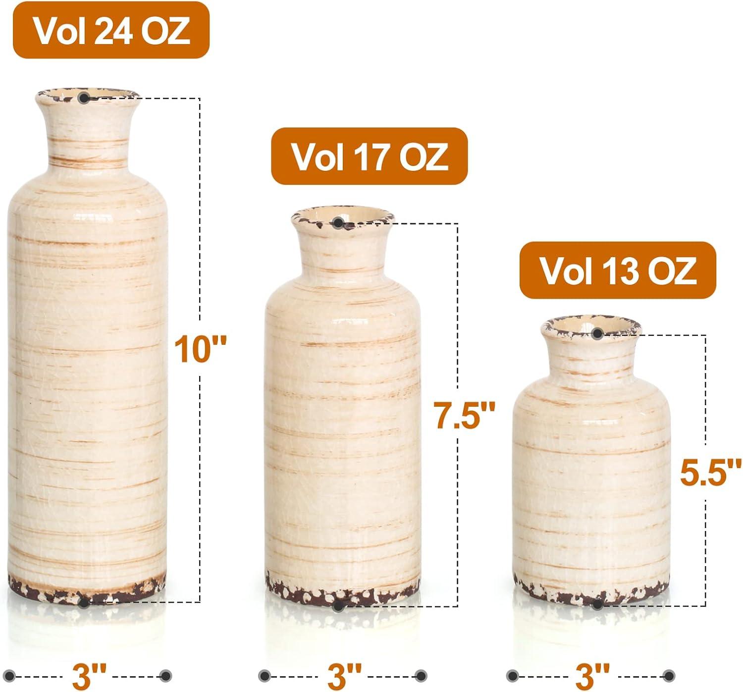 Rustic Beige Ceramic Crackle Finish Decorative Vase Set