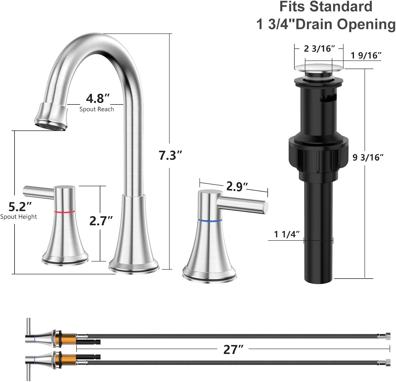 Brushed Nickel 8-Inch Widespread Double Handle Bathroom Faucet