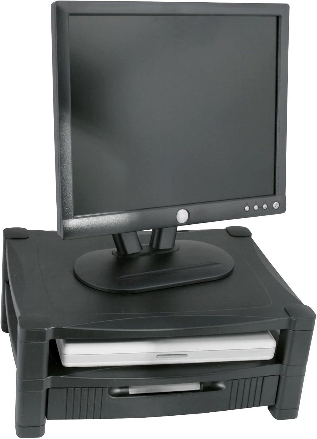 Kantek MS420 Height-Adjustable Stand with Drawer, 17 x 13 1/4 x 3 to 6 1/2, Black