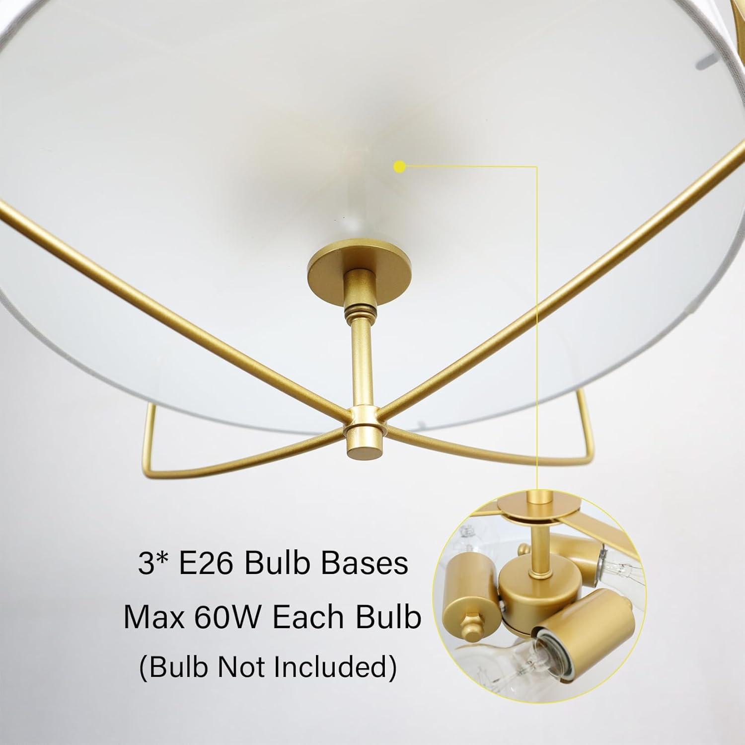 Modern Gold Chandelier Light 3-Light Drum Shade Pendant Light Fixture for Dining Room