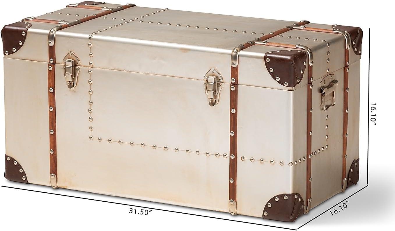 Silver and Brown Industrial Metal Storage Trunk