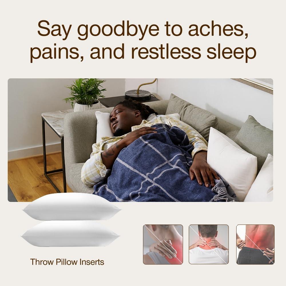 Coop Home Goods Throw Pillow Inserts Set of 2, 12 x 20 Inches White Square Indoor Decorative Pillow Inserts Adjustable Memory Foam Fill Pack of 2