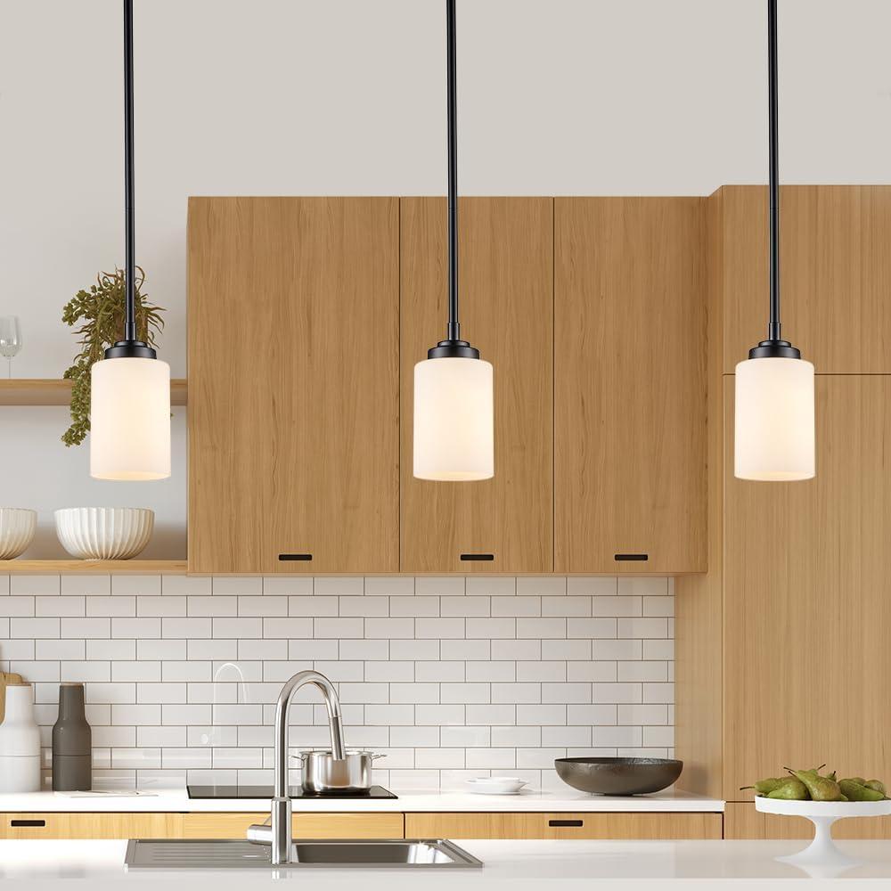 Bel Air Lighting Mod Pod 1-Light Brushed Nickel Hanging Mini Pendant Light Fixture with Frosted Glass Cylinder Shade