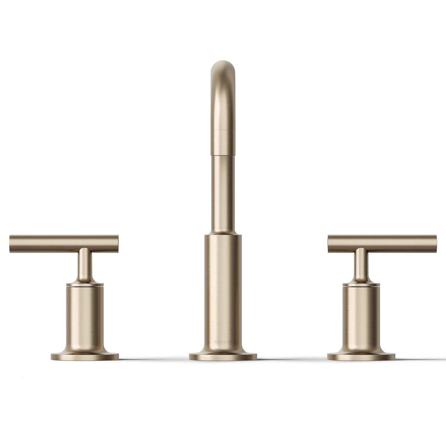 Purist® Widespread Faucet with Drain Assembly Low Lever Handles and Low Gooseneck Spout