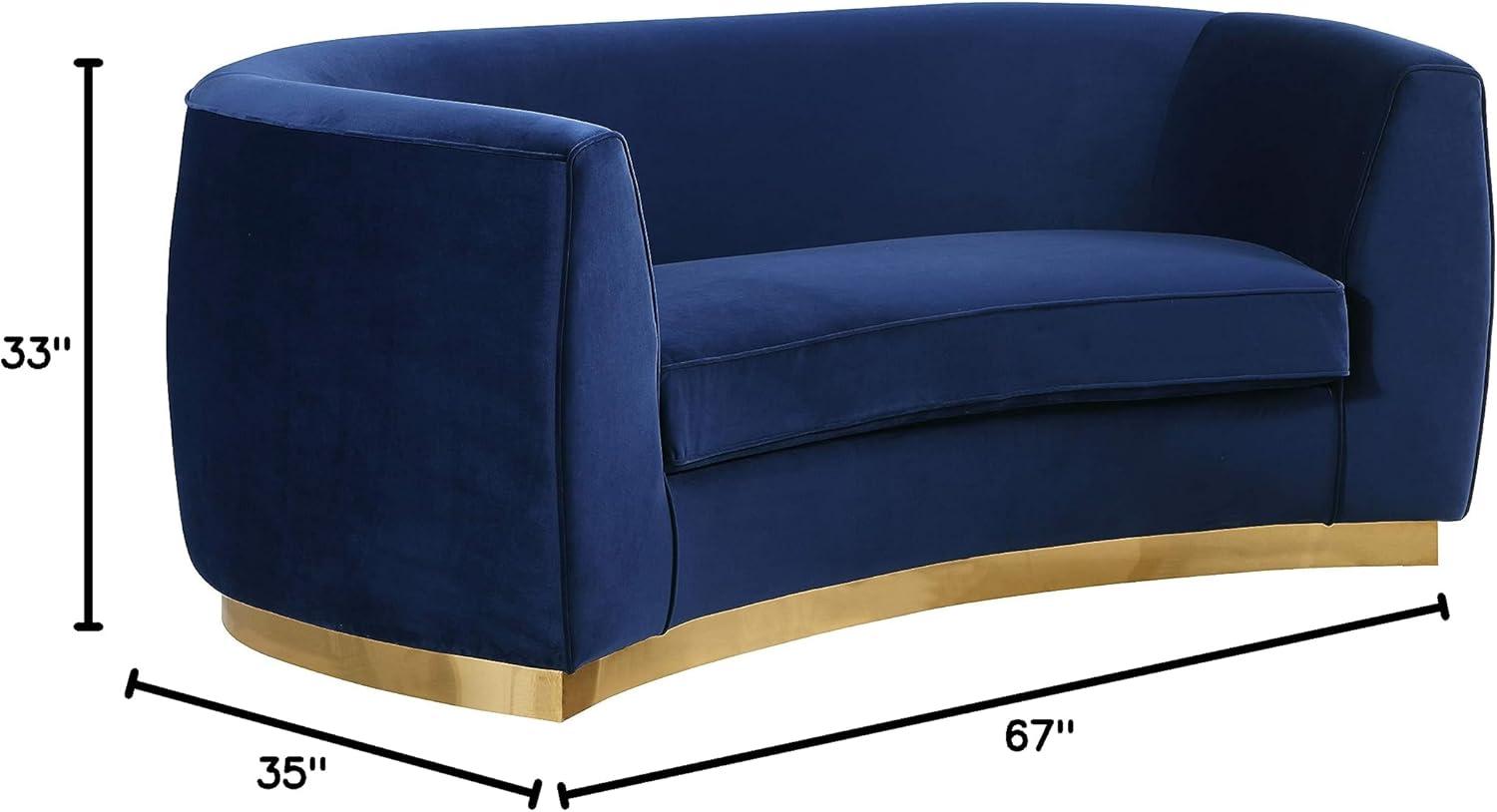 Meridian Furniture Julian Collection Modern | Contemporary Velvet Upholstered Loveseat with Stainless Steel Base in Rich Gold Finish, Black, 70" W x 34" D x 28" H