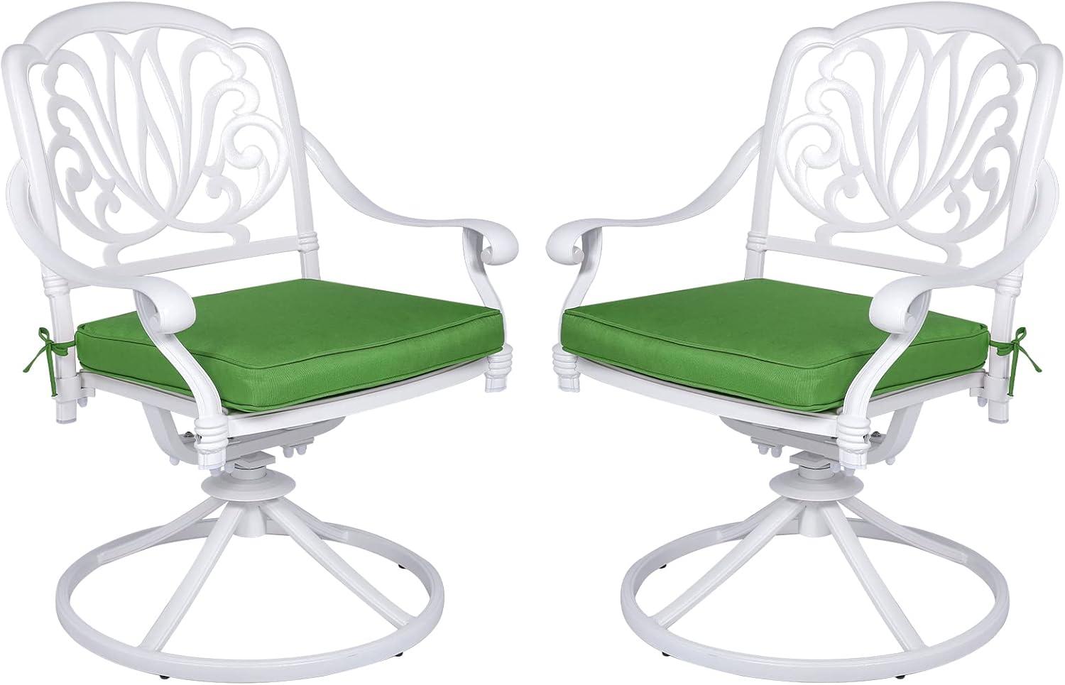 MEETWARM 2 Piece Patio Dinning Swivel Chairs Rocker, Outdoor All-Weather Cast Aluminum Chairs, Patio Bistro Dining Chair Set with Cushions for Garden Deck Backyard,White