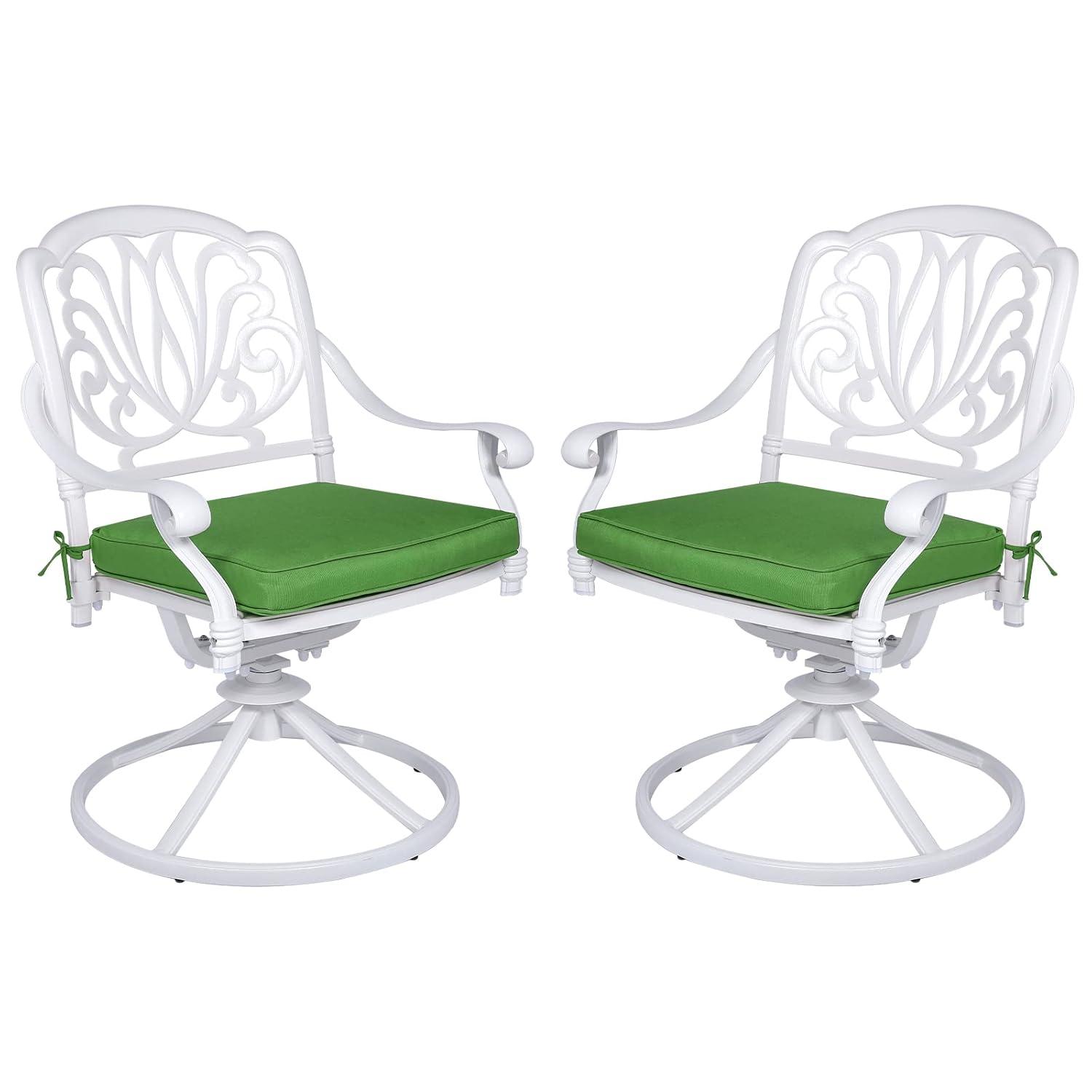 MEETWARM 2 Piece Patio Dinning Swivel Chairs Rocker, Outdoor All-Weather Cast Aluminum Chairs, Patio Bistro Dining Chair Set with Cushions for Garden Deck Backyard,White