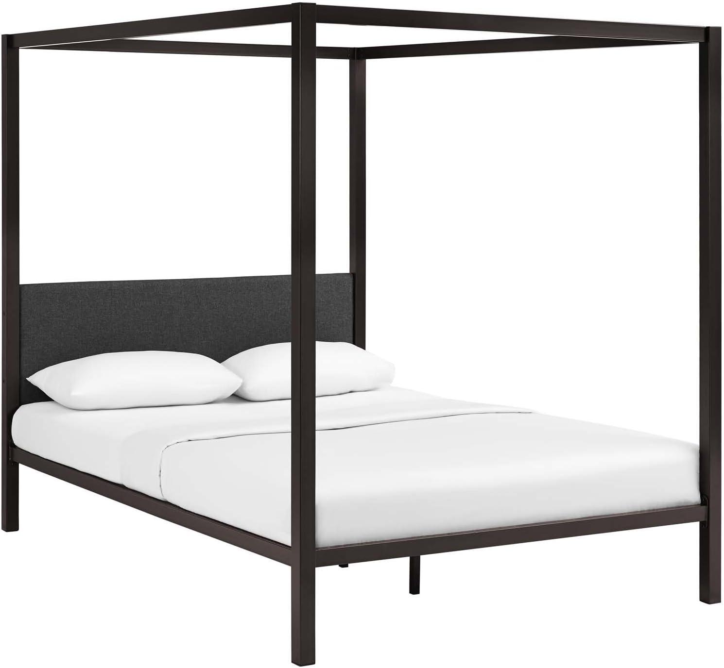 Modern Contemporary Urban Design Bedroom Queen Size Platform Bed Frame, Metal Steel, Brown