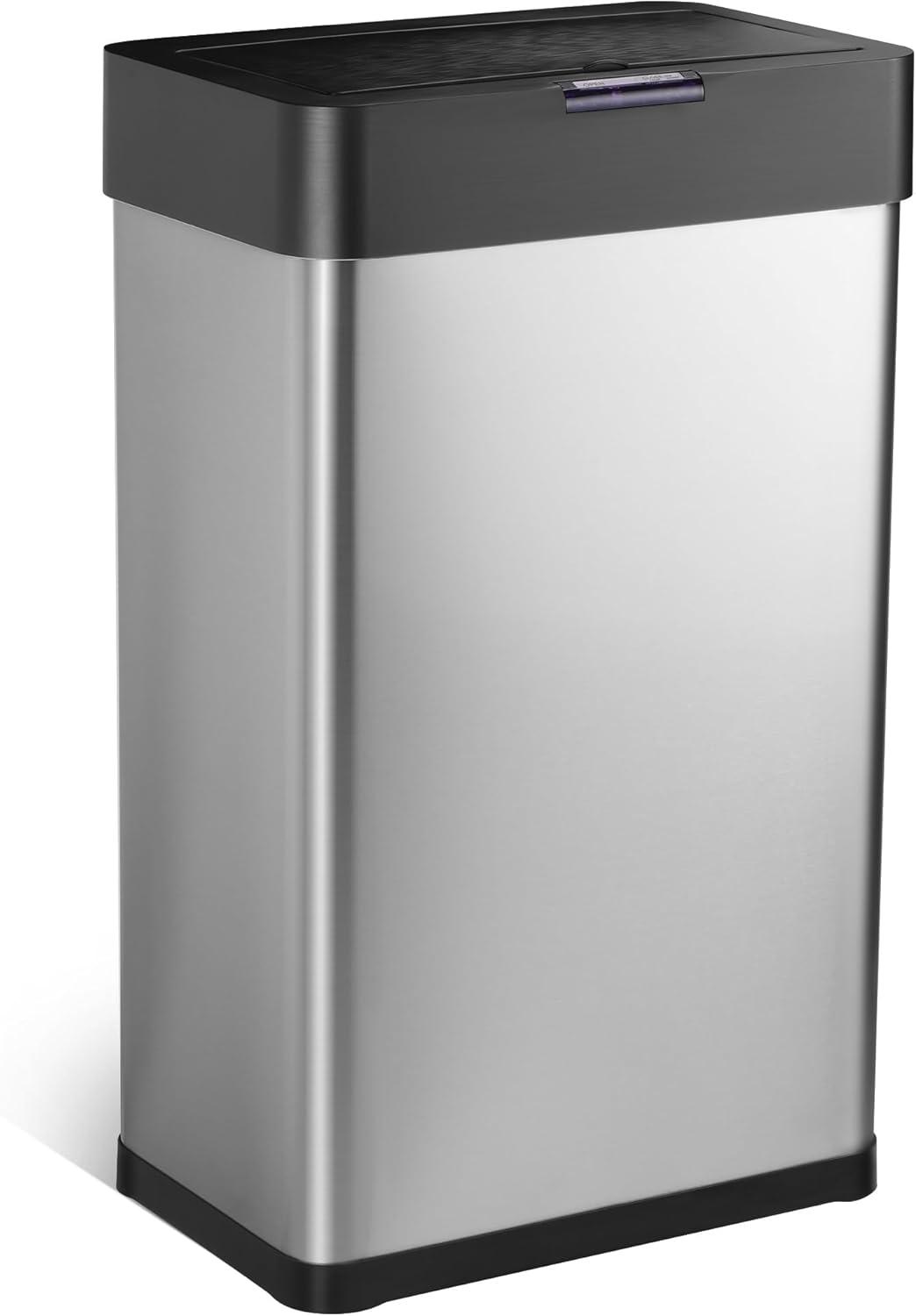 YfulYde 16 Gallon Trash Can, Sensor Trash Can, Stainless Steel Trash Bin with Lid, Soft Close, Automatic Waste Bin for Kitchen Living Room Office, Silver