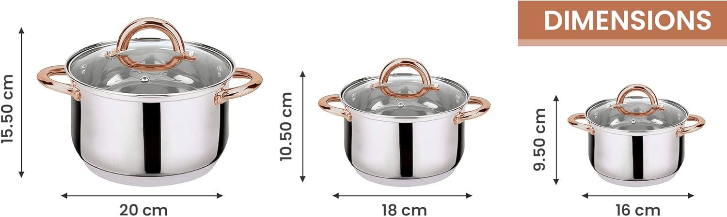 6-Piece Stainless Steel Casserole Set with Copper Handles