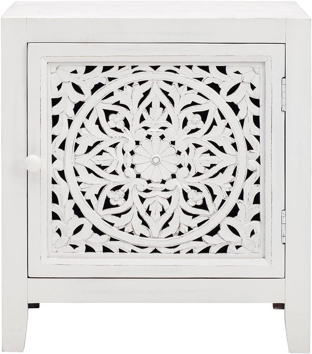 Fossil Ridge Accent Cabinet White - Signature Design by Ashley: Antique Floral Carved, Storage Shelf