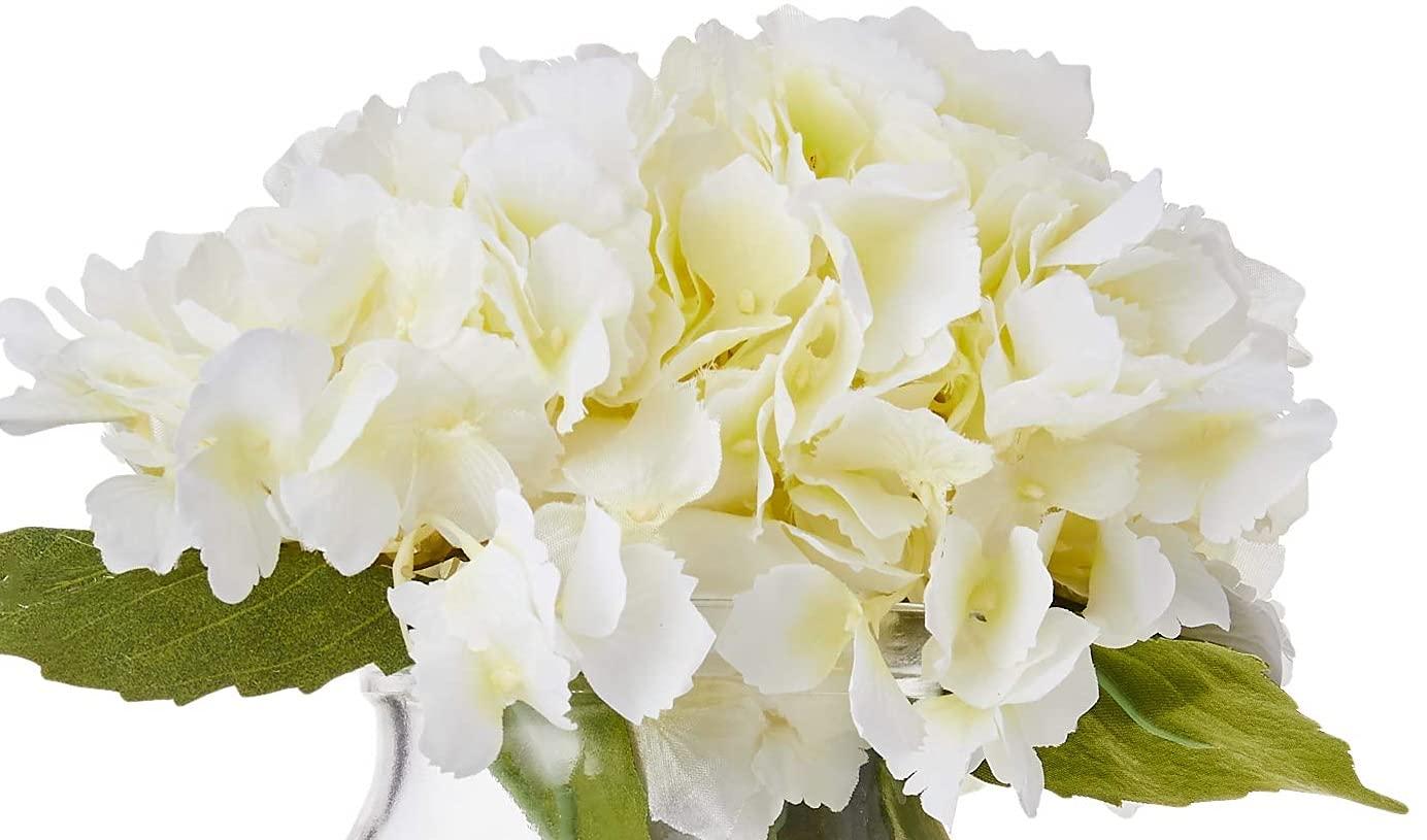Blooming Hydrangea with Vase, Cream - Nearly Natural: Elegant Faux Hydrangea Arrangement, Indoor Spring Decor