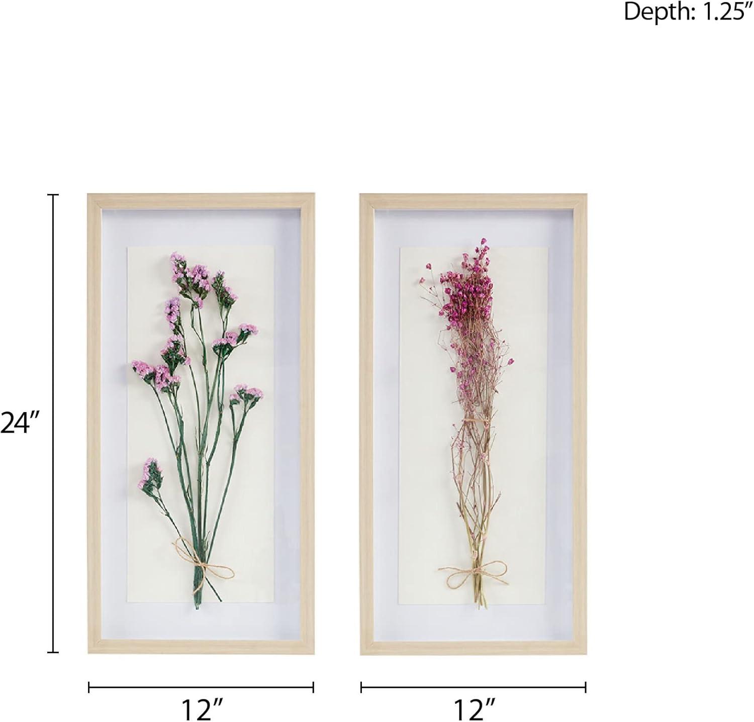 2pc Avant Garden Floral Shadowbox Set Natural - Madison Park: Dried Flower Wall Decor, MDF Frame, Sawtooth Mount