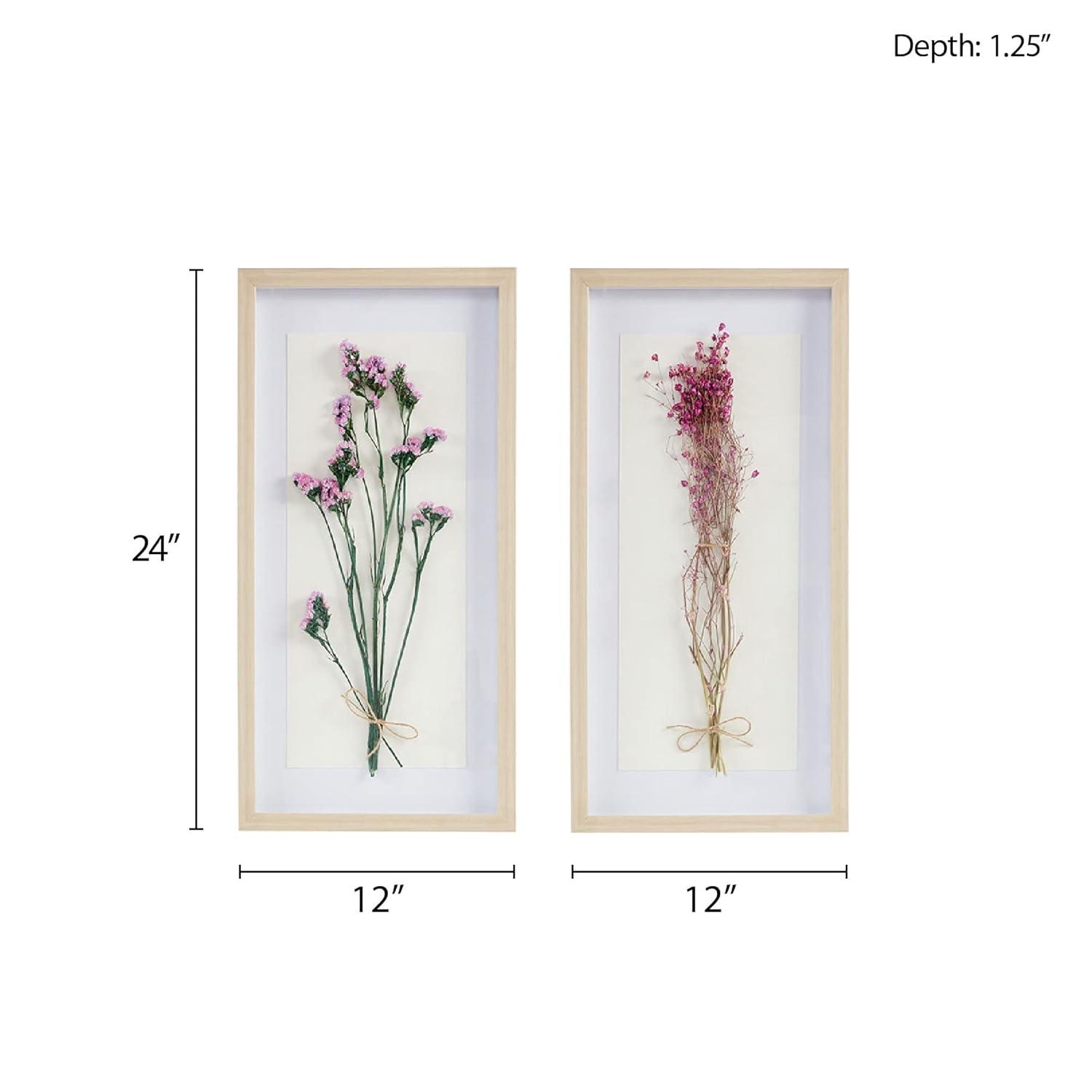 2pc Avant Garden Floral Shadowbox Set Natural - Madison Park: Dried Flower Wall Decor, MDF Frame, Sawtooth Mount