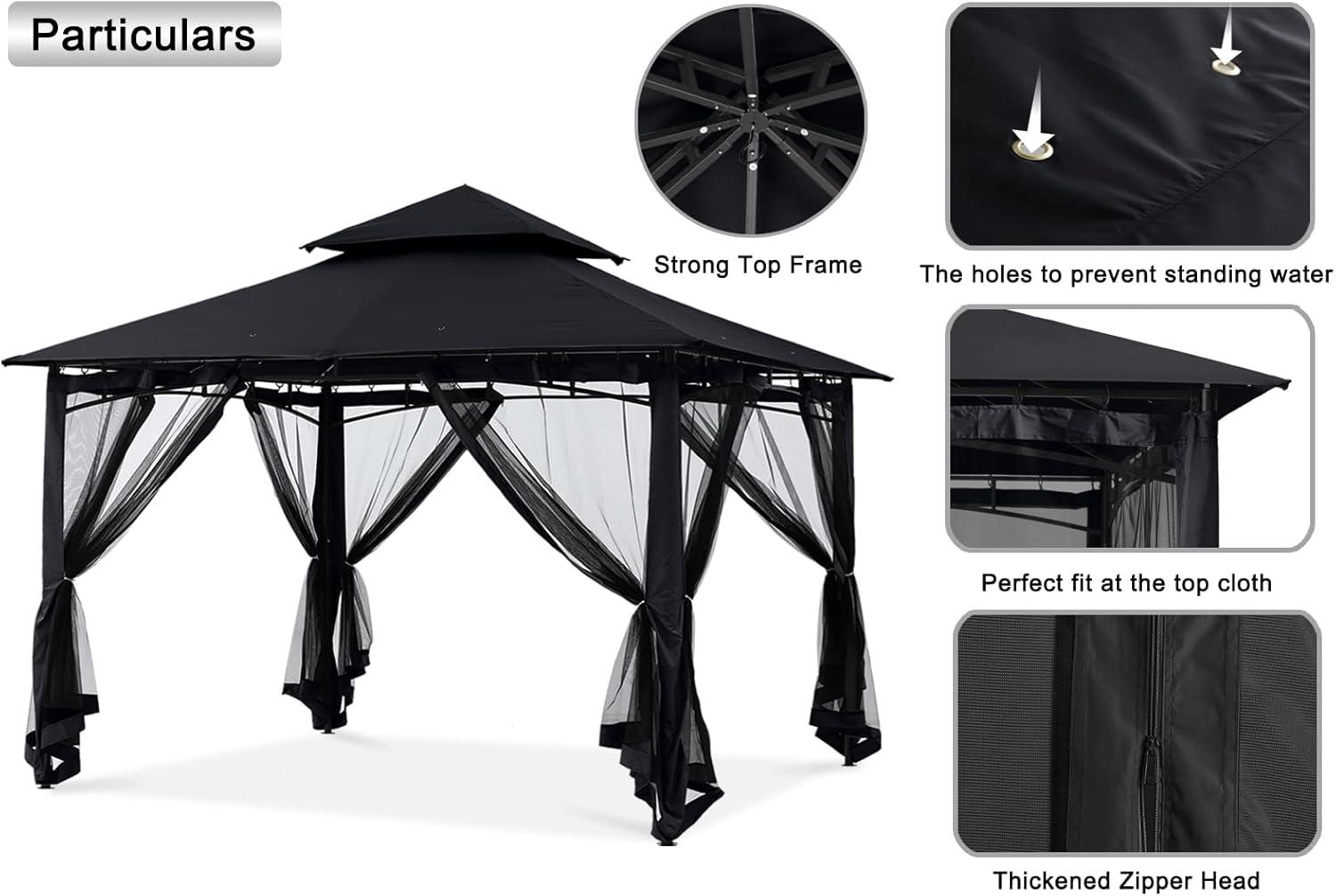 10x10 Black Steel Frame Outdoor Gazebo with Netting Walls