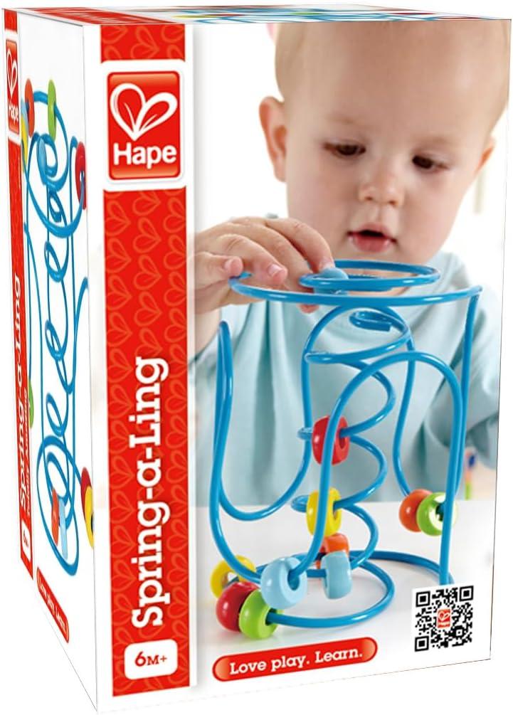 Hape: Spring-A-Ling - Wooden Beads & Blue Spiral Wire Maze, Ages 6mo+