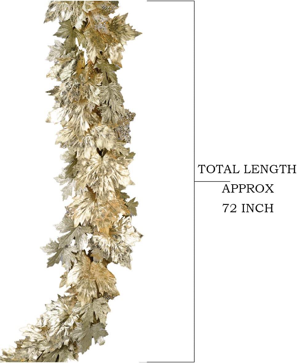 Serene Spaces Living Glitter Light Gold Maple Leaf Garland, Faux Fall Garland for Thanksgiving, Christmas, Fall, 74" Long