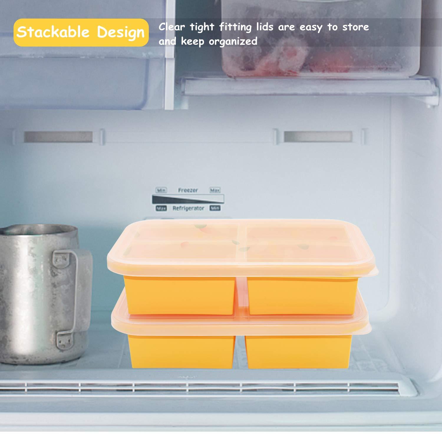 Bangp 1-Cup Silicone Freezer Trays with Lid,2 Pack,Easy-Release Silicone Freezing Tray for Soup Ice Cubes,Soup Freezer Molds,Freeze & Store Broth,Sauce,Leftovers - Makes 8 Perfect 1 Cup Portions