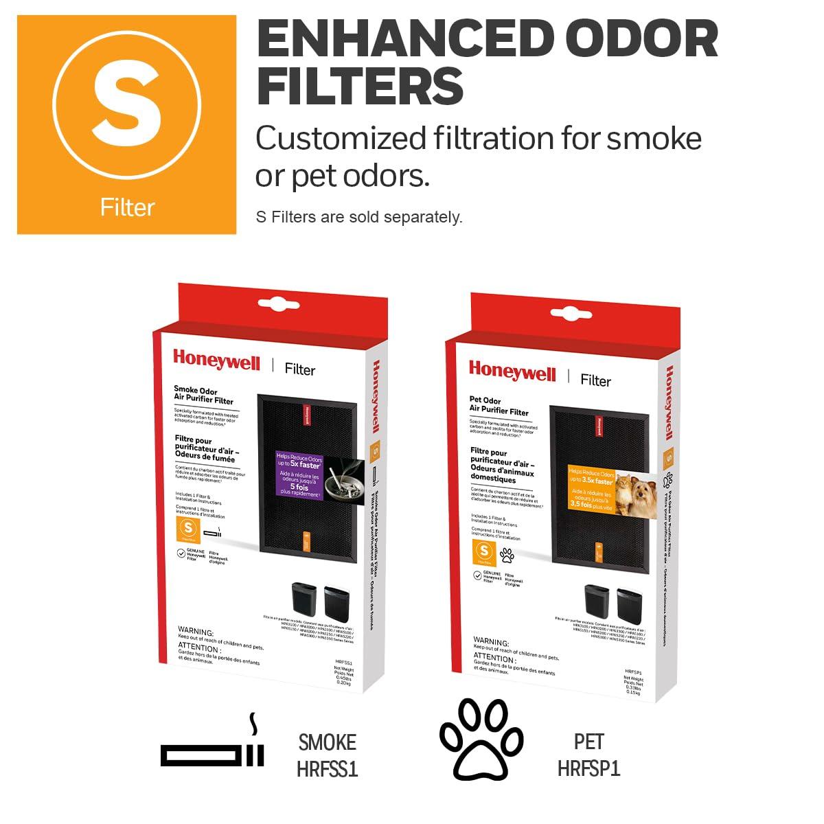 Honeywell Air Purifier, HPA5300B, 500 sq ft, HEPA Filter,  Allergen+ Plus, Smoke, Pollen, Dust Reducer