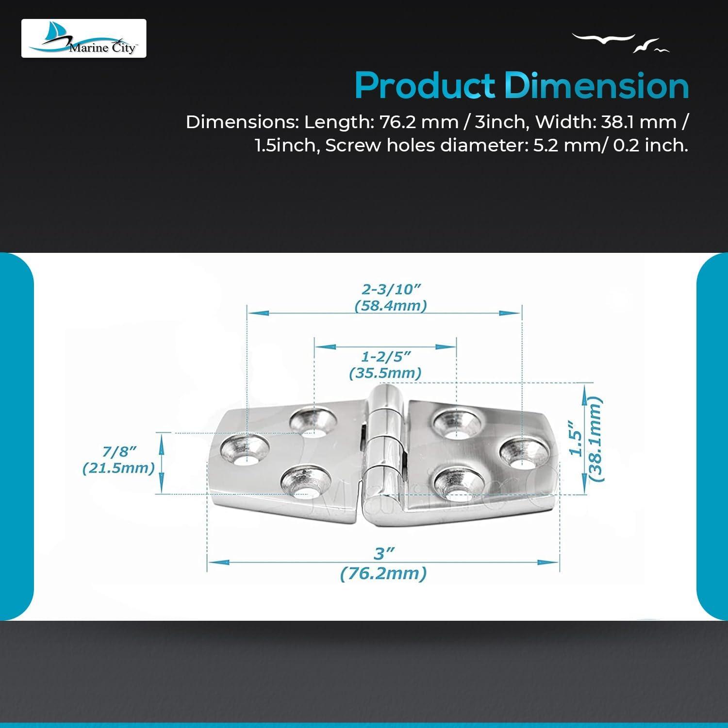 Marine City Pair of Stainless-Steel Marine Hatch Strap Hinge7-1/4" 1-5/8"