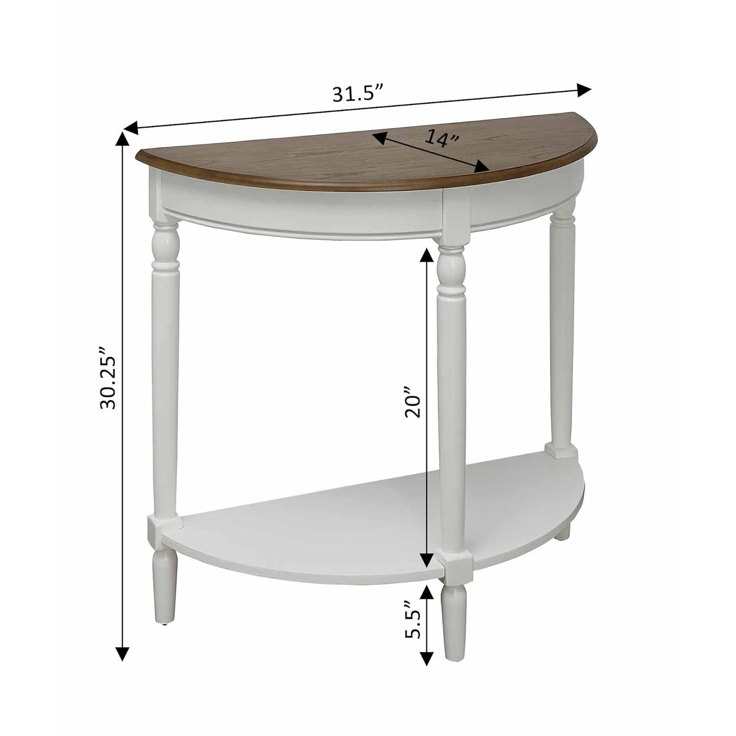Convenience Concepts French Country Half-Round Entryway Table with Shelf, Driftwood/White