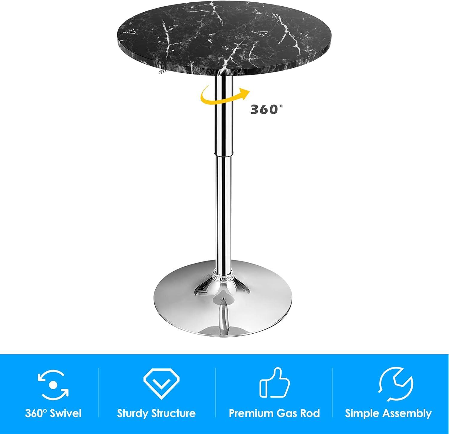 Costway Round Bistro Bar Table Height Adjustable 360-degree Swivel Black