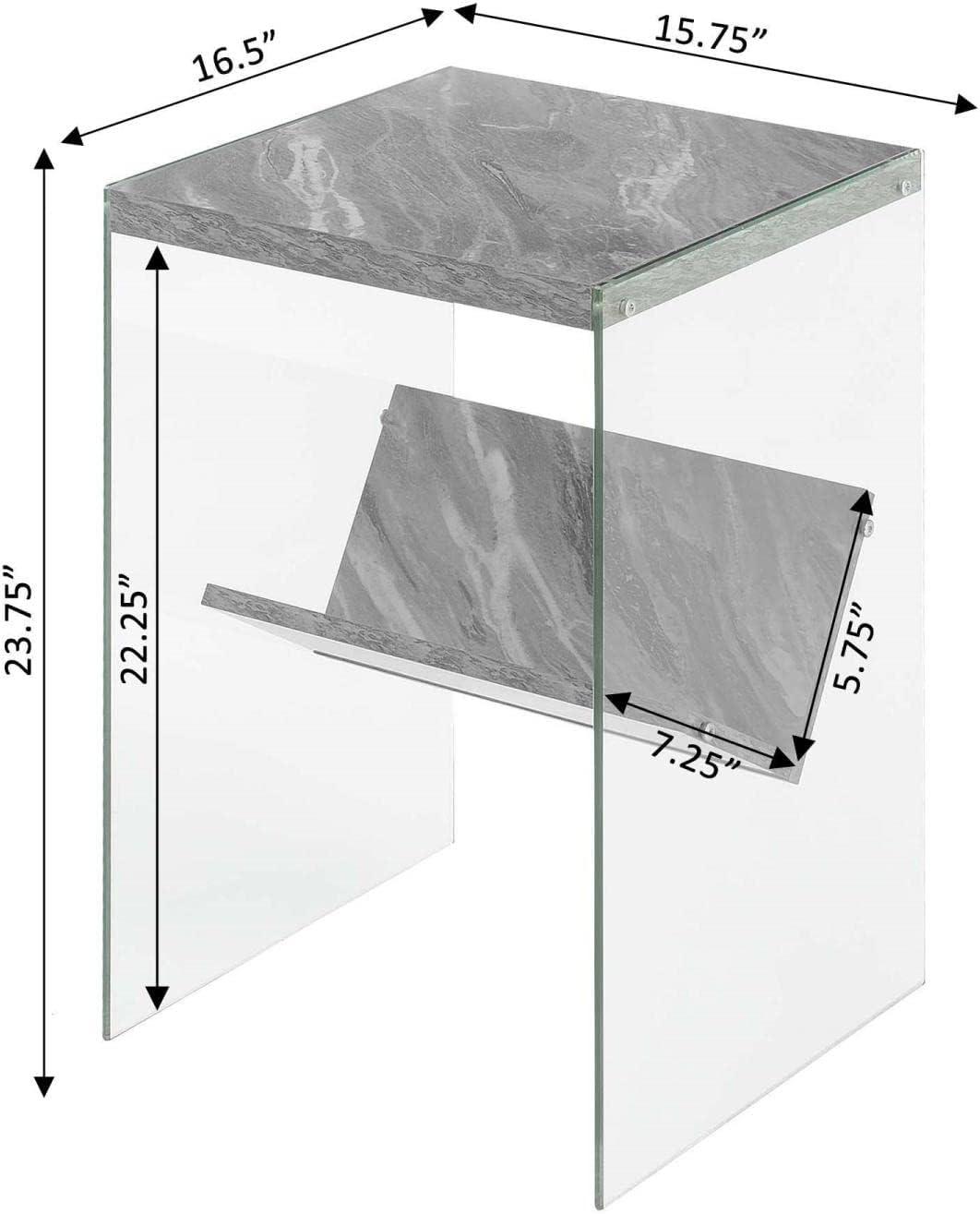 Convenience Concepts SoHo Glass End Table with Shelf, Gray Faux Marble/Glass