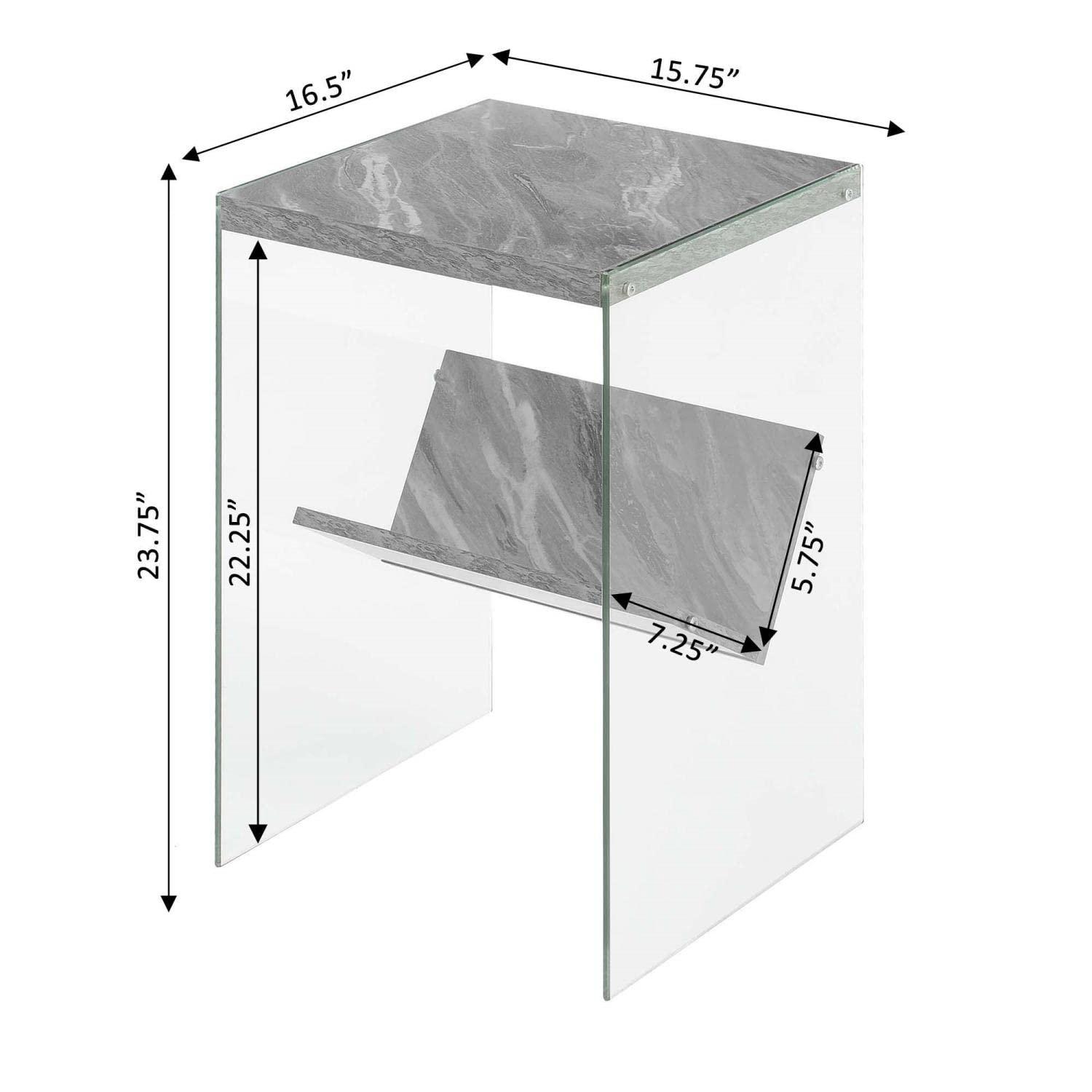 Convenience Concepts SoHo Glass End Table with Shelf, Gray Faux Marble/Glass