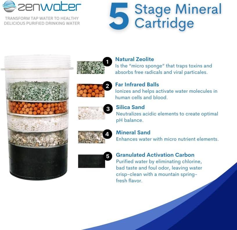 ZENWATER 8 Stage Gravity Water Filteration System - Portable Countertop Water Filter System - Alkaline Water Filter System - 6 Gallon