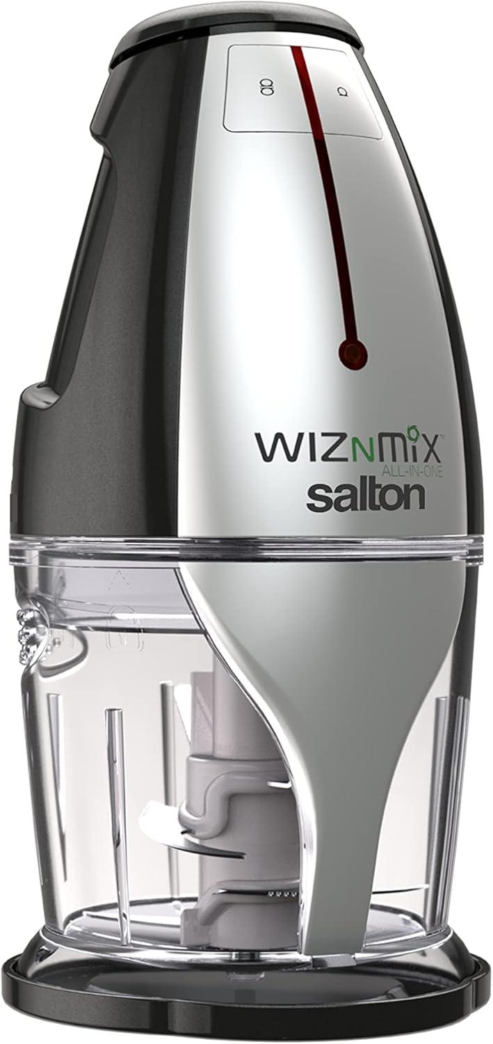 Salton WizNMix All-in-One Food Processor, Chopper & Blender for Mixing, Purees, Whipping, 750 ml Capacity, Black (FP2102BK)