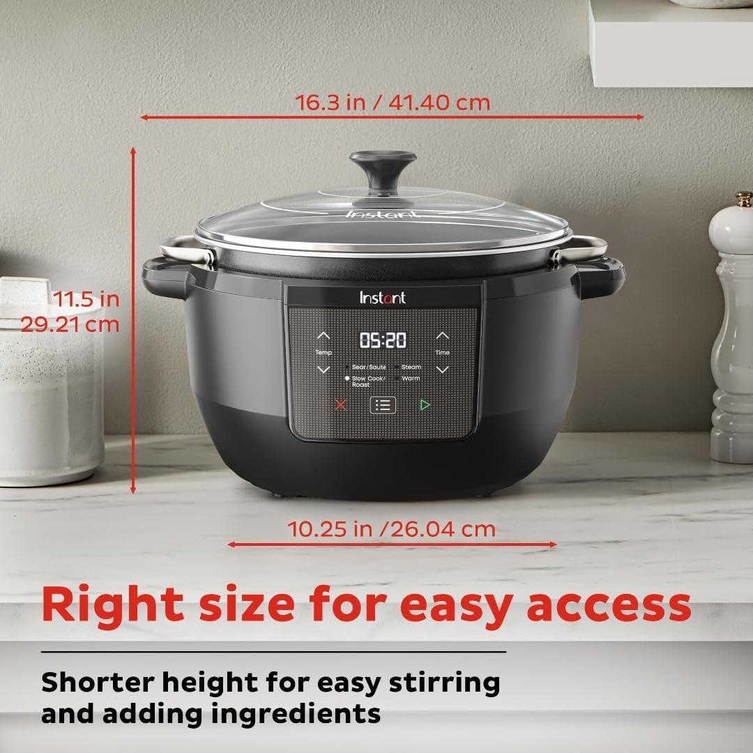 Instant 7.5qt Black and Silver Programmable Slow Cooker with Timer