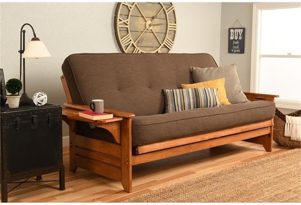 Full Linen Fabric Futon Mattress in Cocoa Brown-Frame Not Included