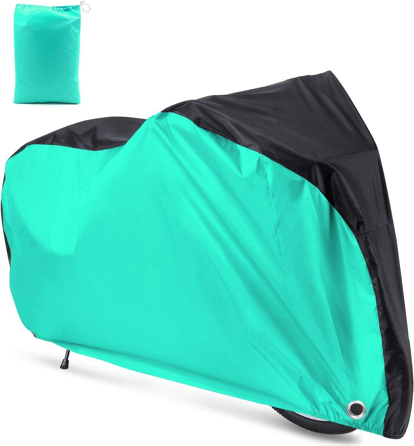 Roctee Bicycle Cover Waterproof Wind Rain Snow Proof Outdoor Mountain Bike Road Travel Bike Cycle Covers with Storage Bag, 78.7''(L) 27.6''(W) 43.3''(H) for XL Size (Black & Aqua Green)