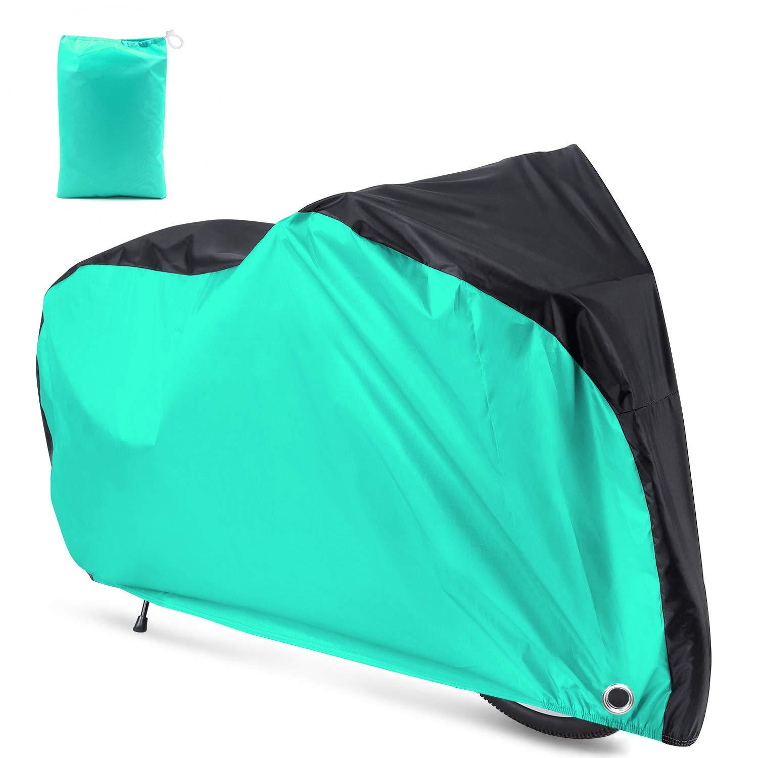 Roctee Bicycle Cover Waterproof Wind Rain Snow Proof Outdoor Mountain Bike Road Travel Bike Cycle Covers with Storage Bag, 78.7''(L) 27.6''(W) 43.3''(H) for XL Size (Black & Aqua Green)