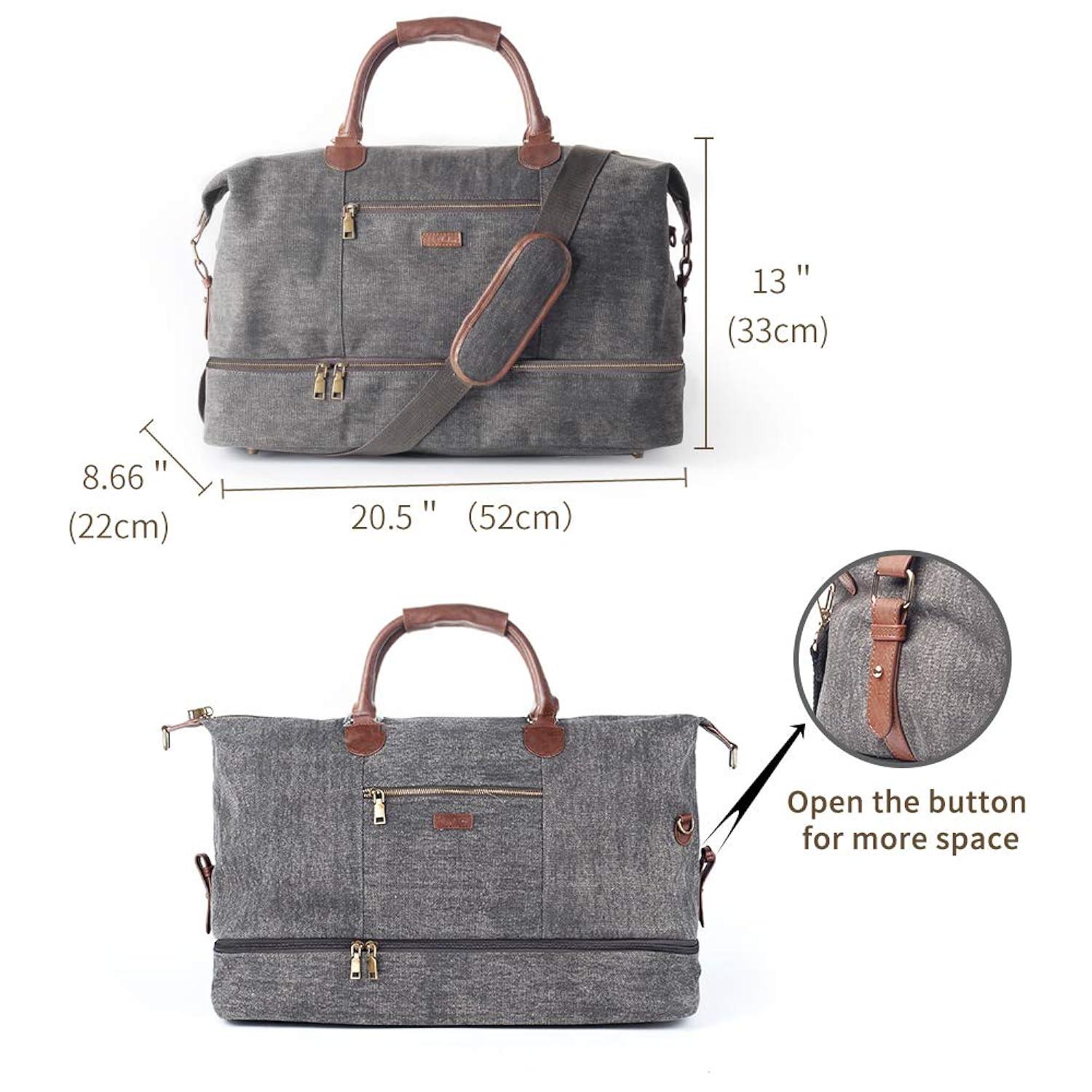 MyMealivos Canvas Weekender Bag, Overnight Travel Carry On Duffel Tote with Shoe Pouch (Grey)