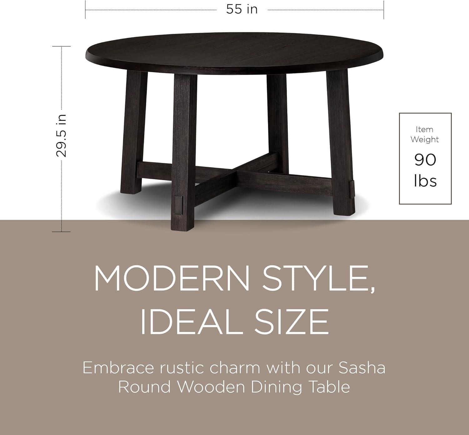 Maven Lane Sasha Round Wooden Dining Table in Weathered Black Finish