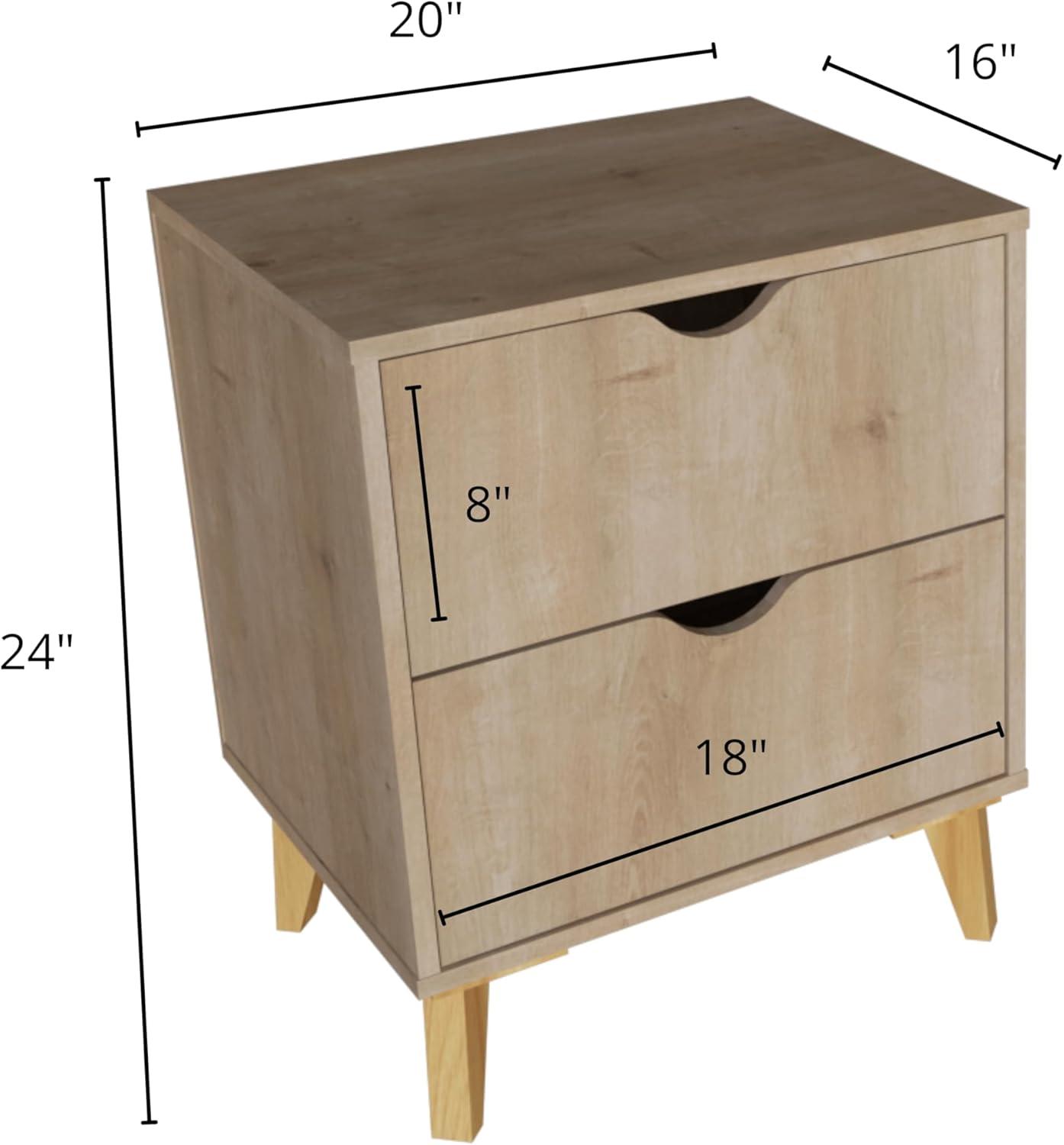 Natural Wood 2-Drawer Modern Nightstand