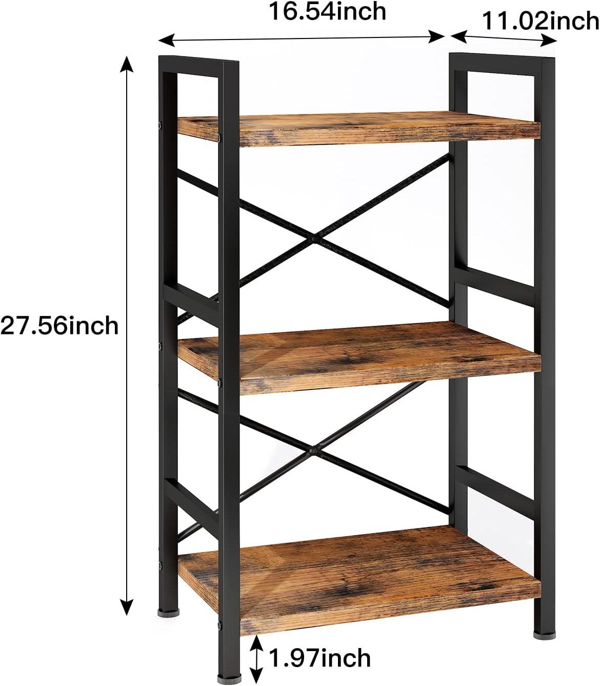 Homeiju 3-Tier Vintage Brown Industrial Metal Bookcase