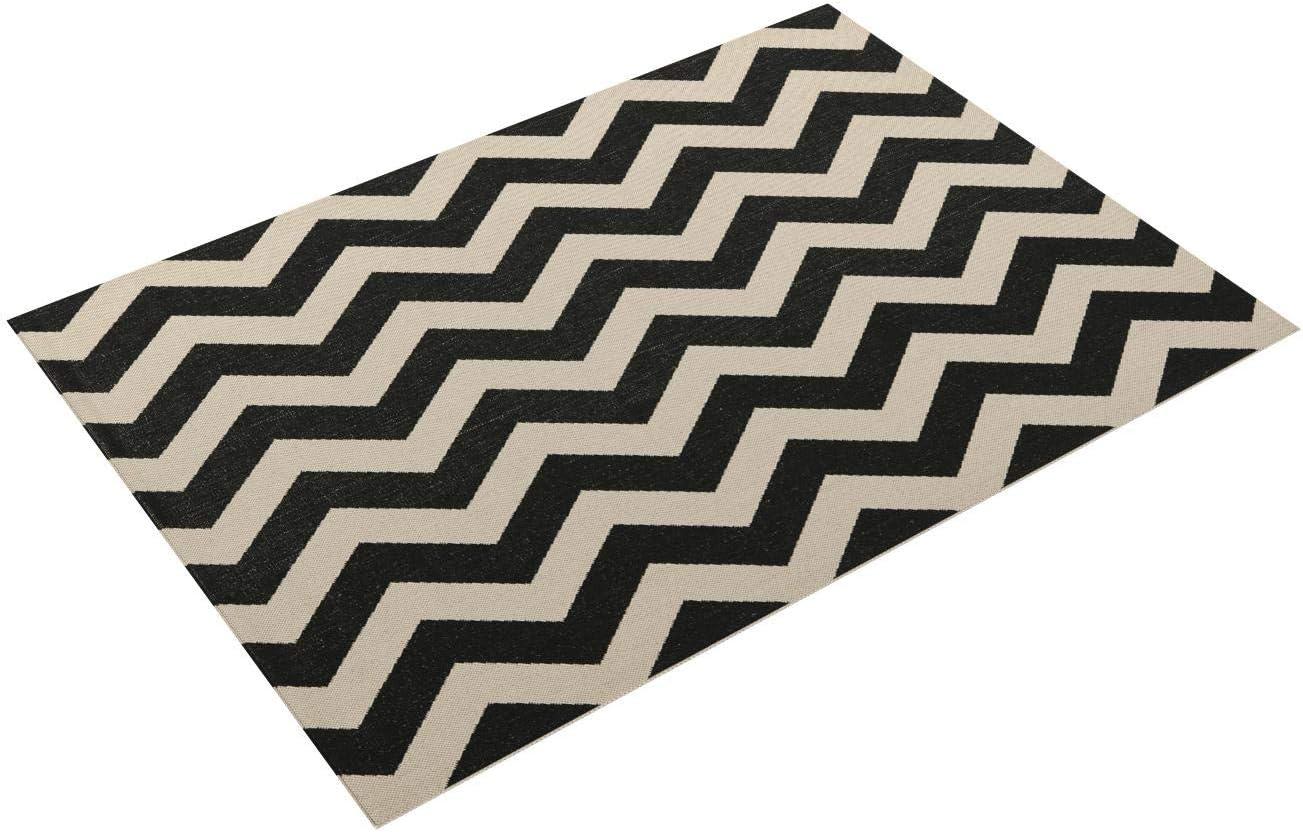 Courtyard CY6245 Power Loomed Indoor and Outdoor Area Rug - Black/Beige - 4'x5'7" - Safavieh