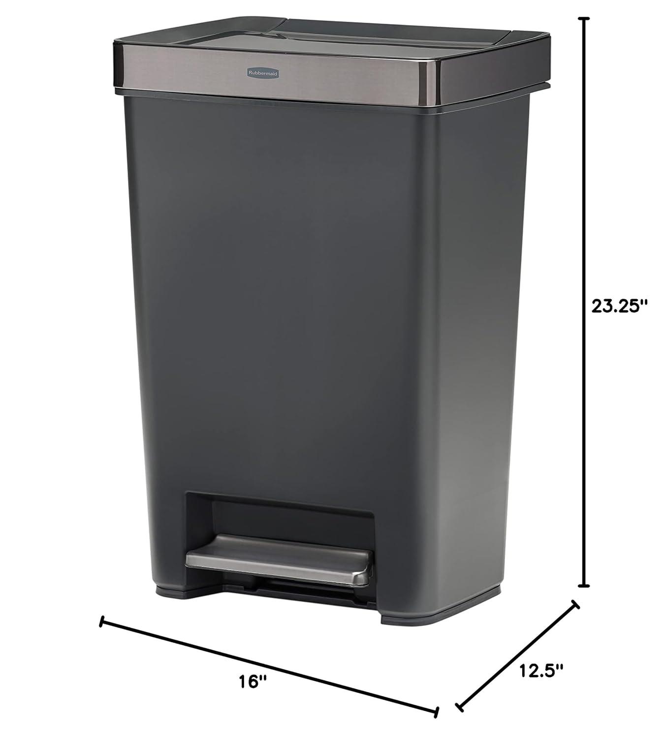 Rubbermaid Premier Series IV Step-On Trash Can for Home and Kitchen, 13 Gallon, Stainless Steel Lid Charcoal, for Home/Kitchen/Hotel/Lobby/Office