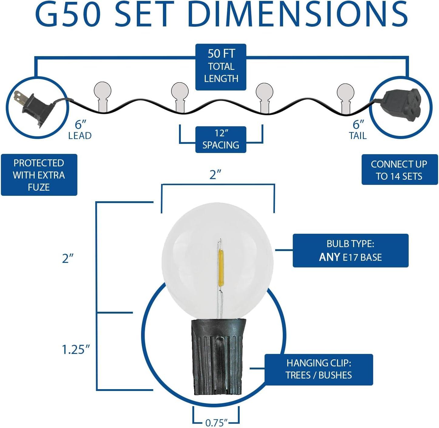 Novelty Lights 50 Feet Warm White LED G50 Globe Plastic Shatterproof Outdoor Patio String Lights, White Wire