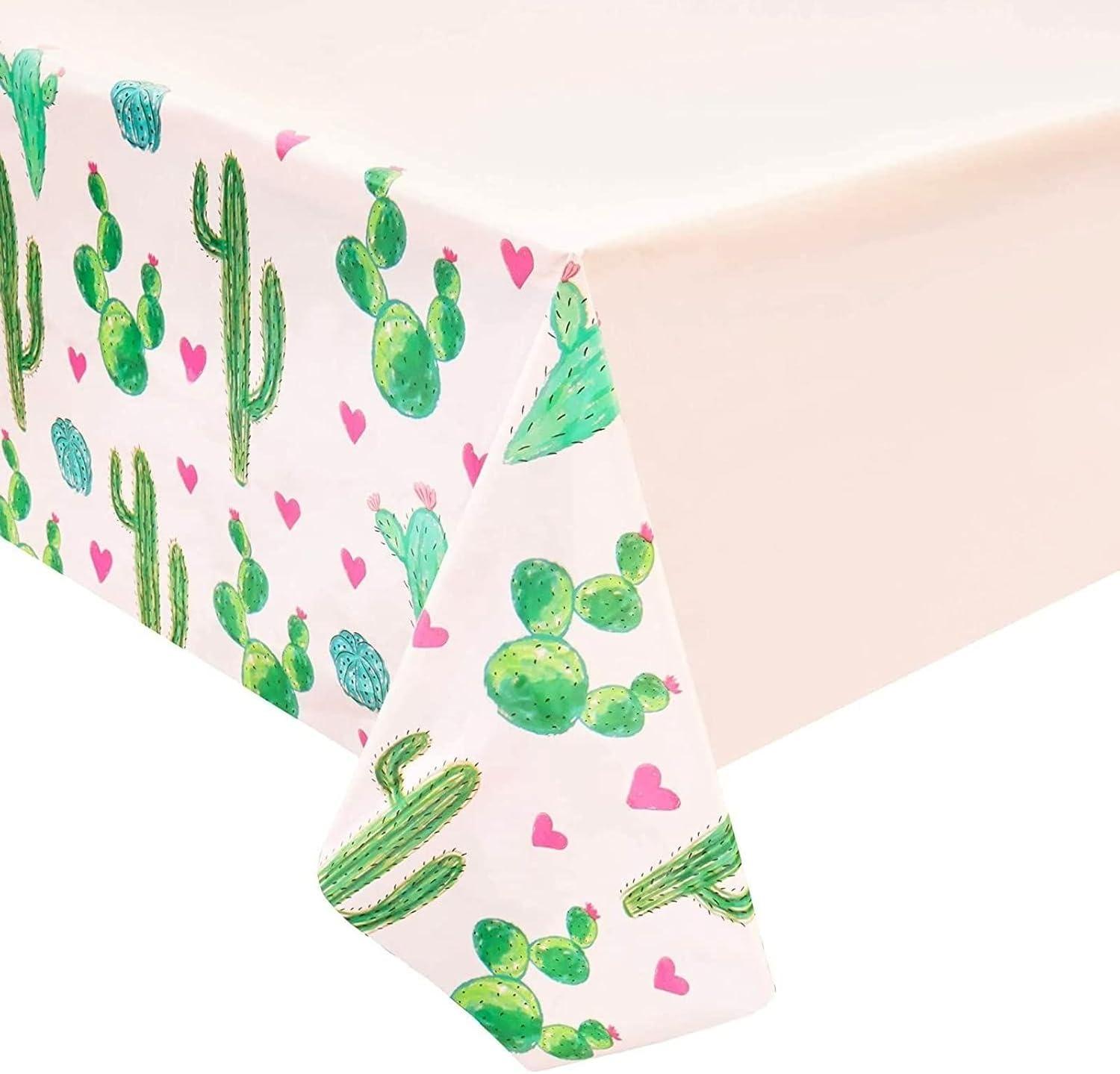 Sparkle and Bash 3 Pack Pink Plastic Cactus Tablecloth for Let's Fiesta Birthday Party Decorations, Baby Shower, 54x108 In