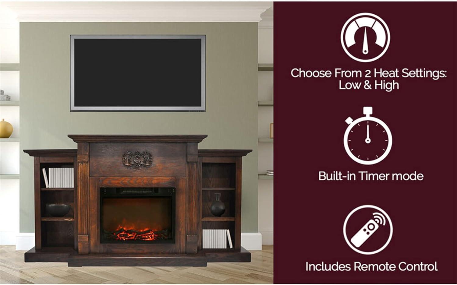 Sanoma 72'' Walnut Mantel Electric Fireplace with Charred Log Display