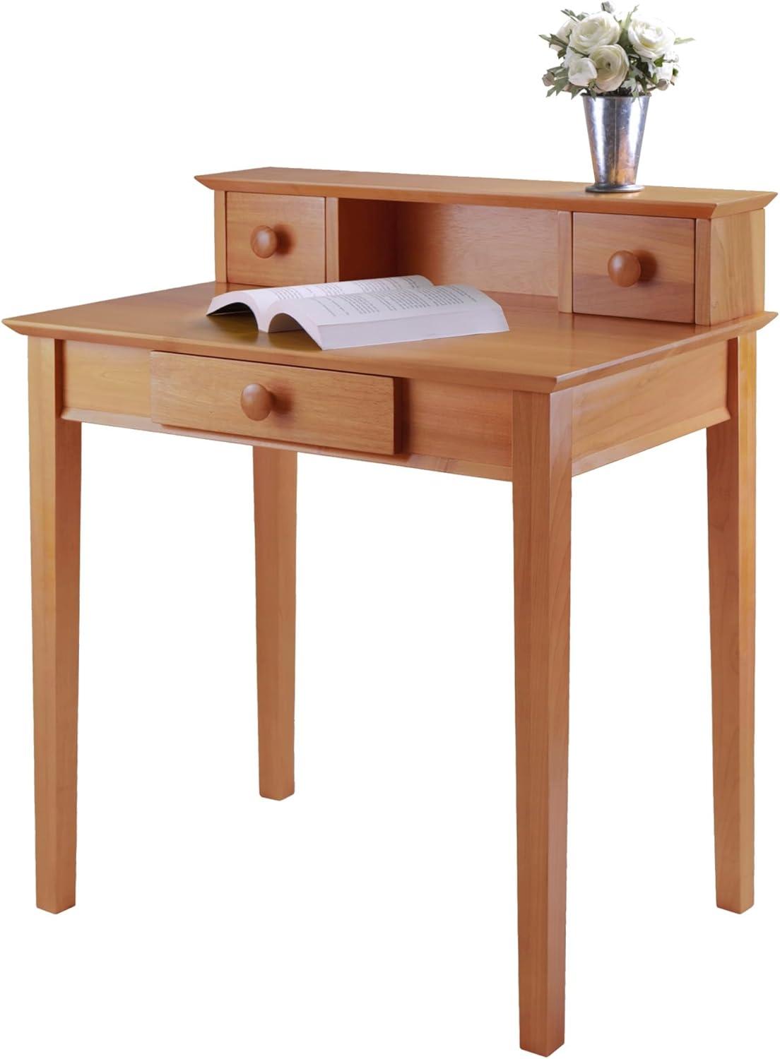 Studio Writing Desk with Hutch Honey Brown - Winsome: Mid-Century Modern, Home Office Furniture, Space-Saving Design